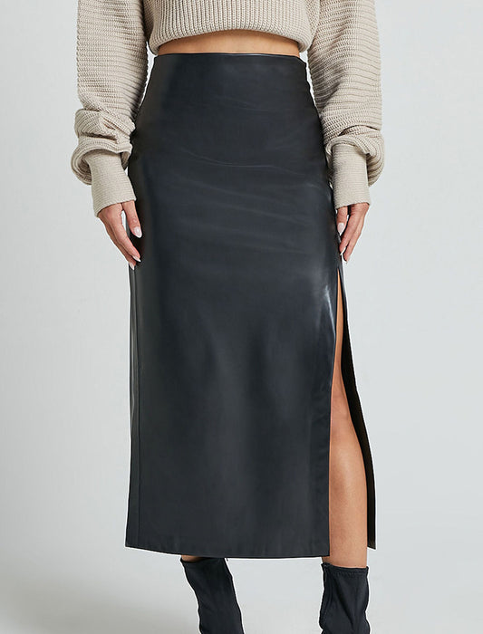 Faux Leather Skirt with Side Slit