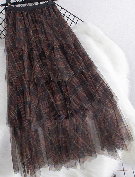 Checkered Layered Tulle Skirt