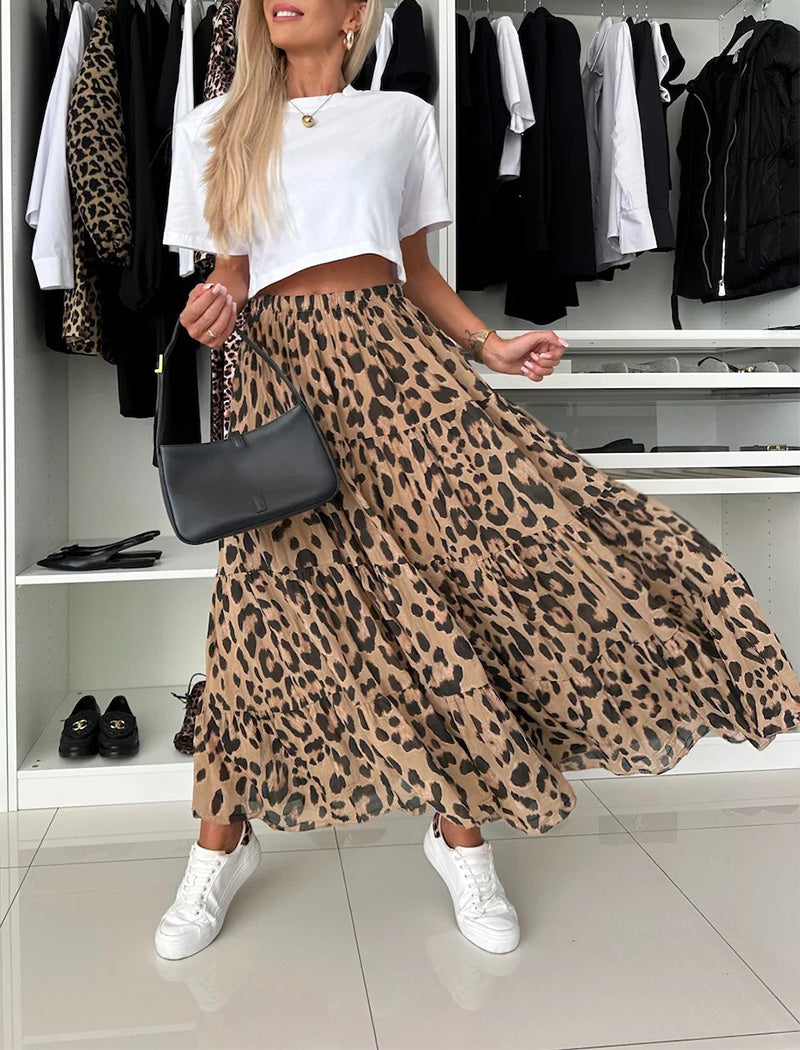 Leopard Print Flared Skirt