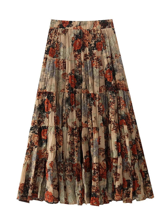 A-line Printed Pleated Midi Skirt