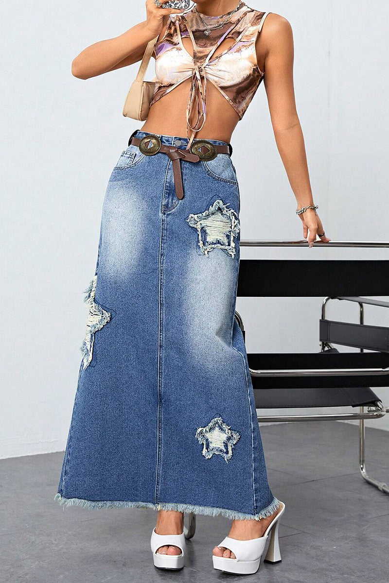 Distressed Denim Skirt