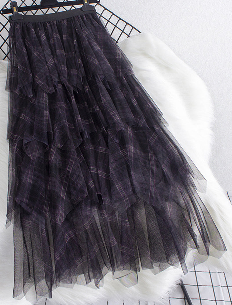 Checkered Layered Tulle Skirt