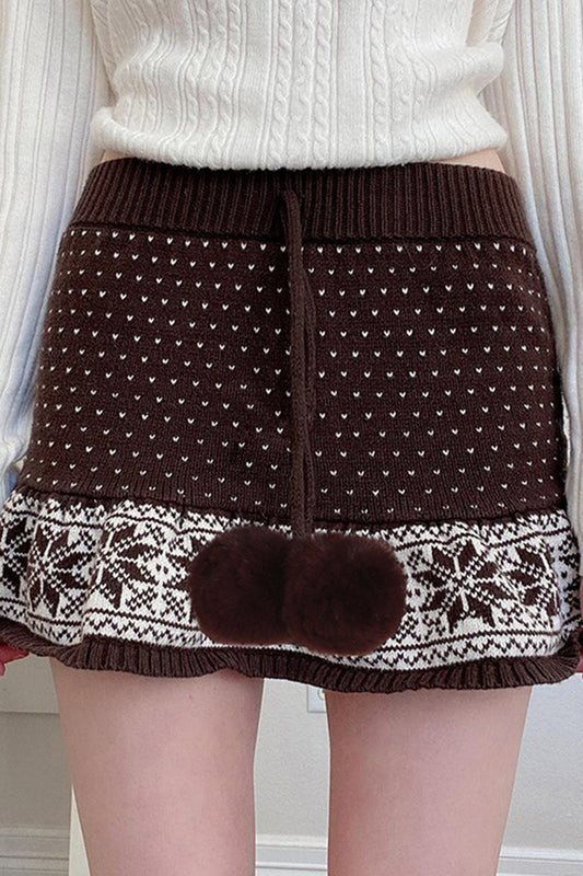 Knit Skirt with Pom-Pom Details