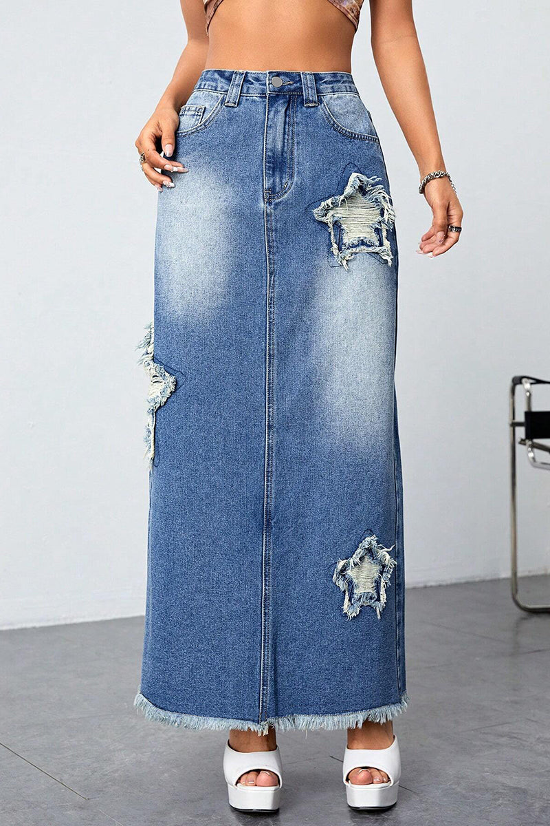 Distressed Denim Skirt