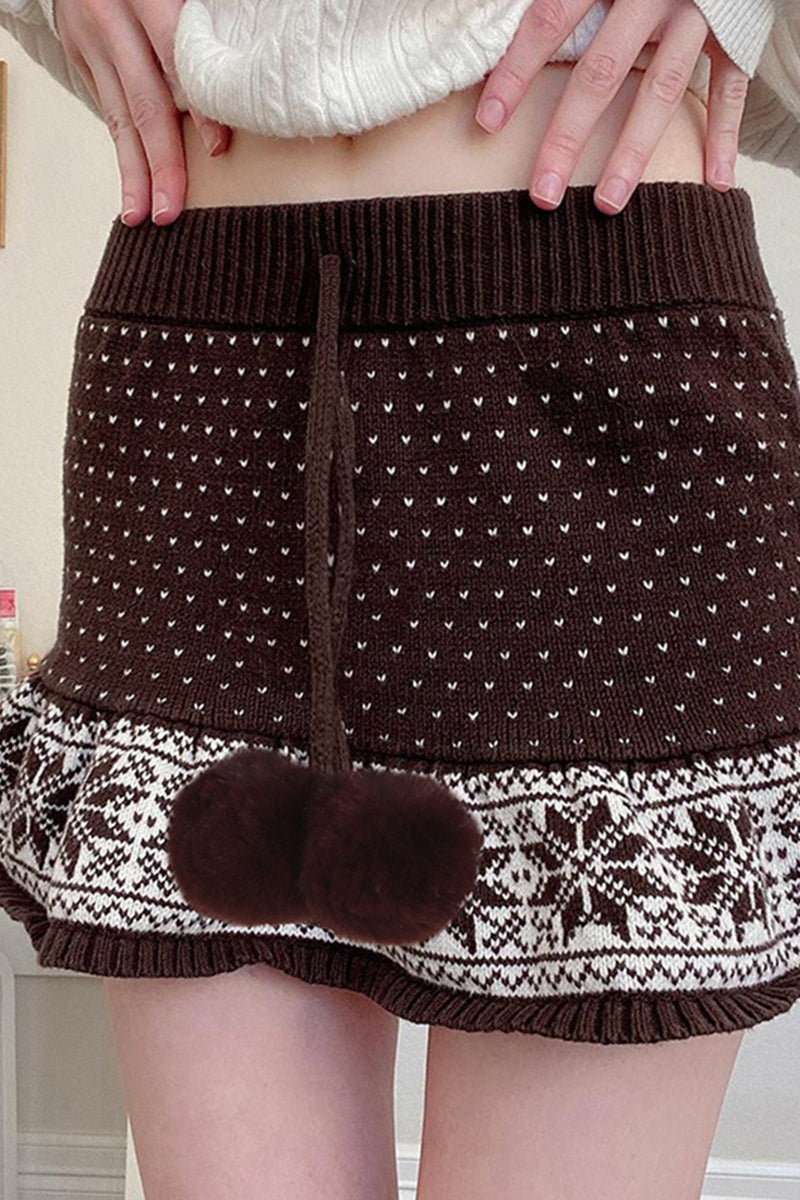 Knit Skirt with Pom-Pom Details