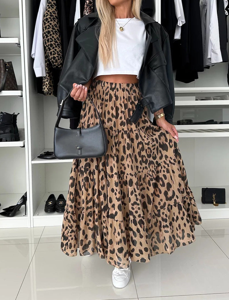 Leopard Print Flared Skirt