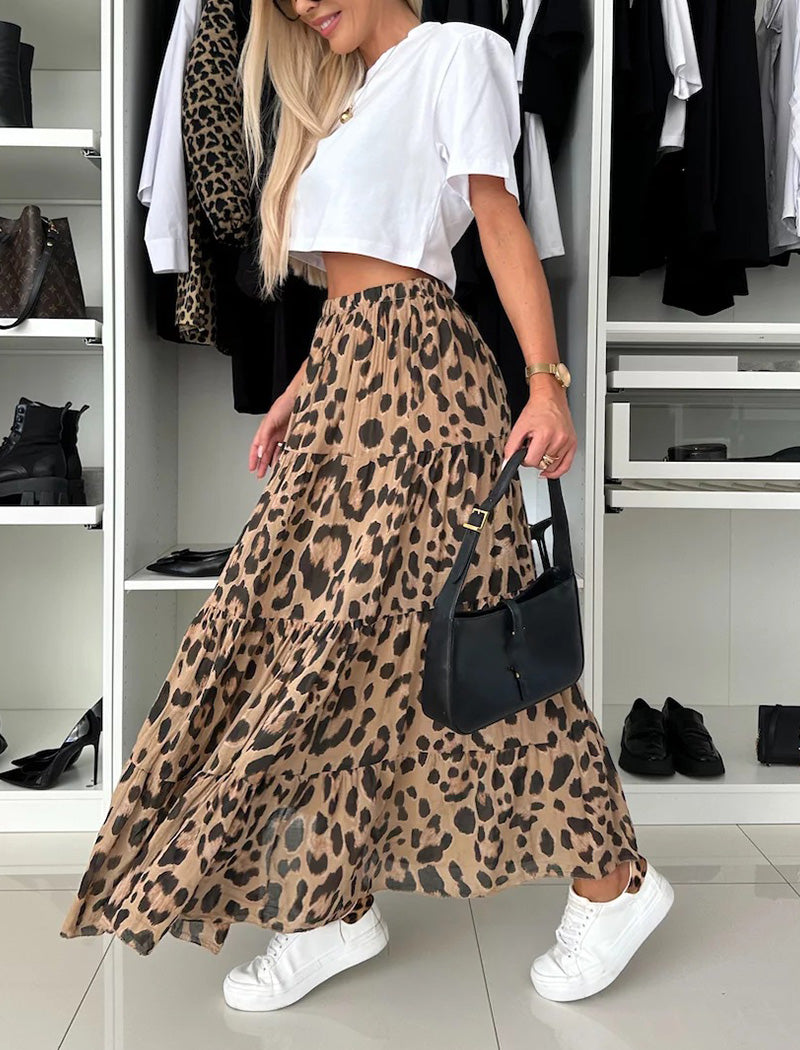 Leopard Print Flared Skirt