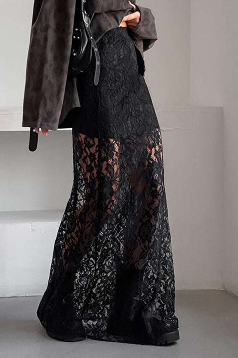 Lace Overlay Maxi Skirt