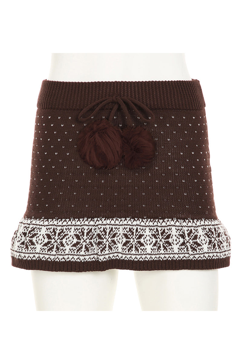 Knit Skirt with Pom-Pom Details