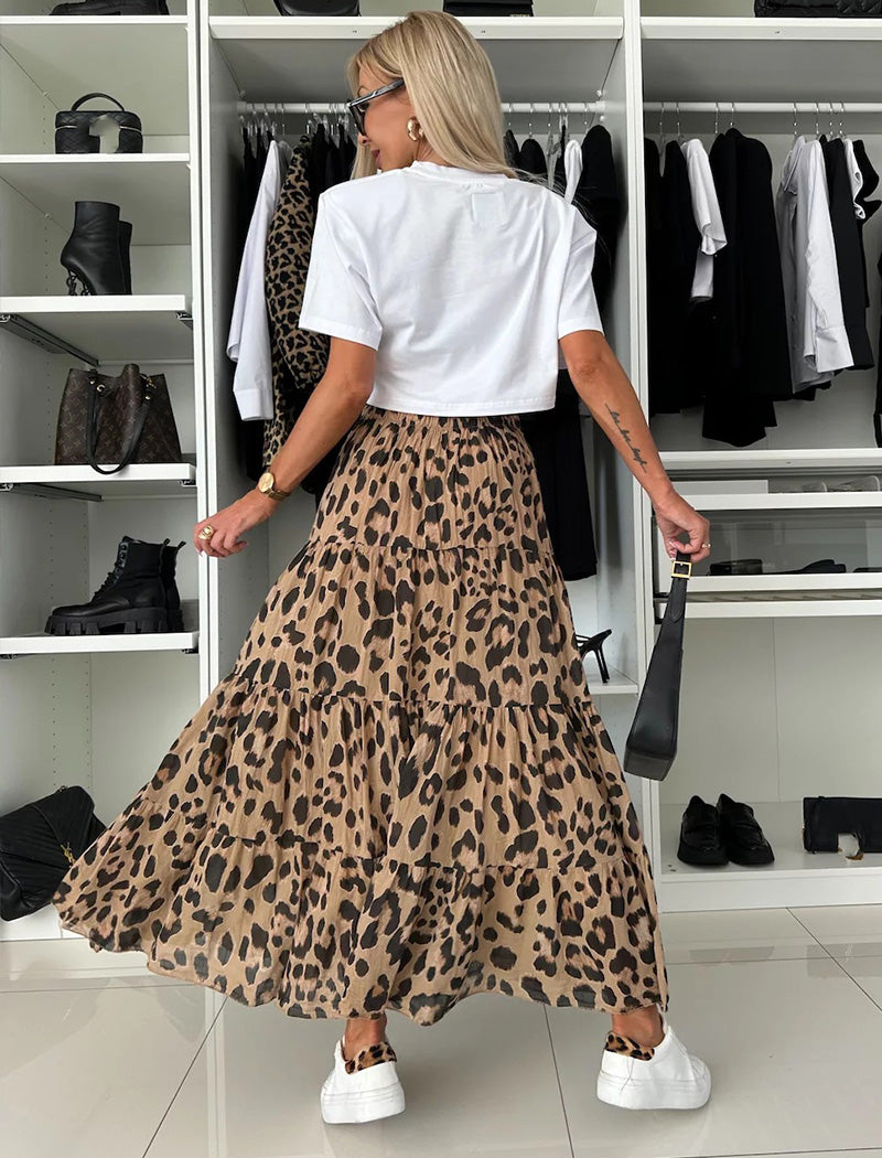 Leopard Print Flared Skirt