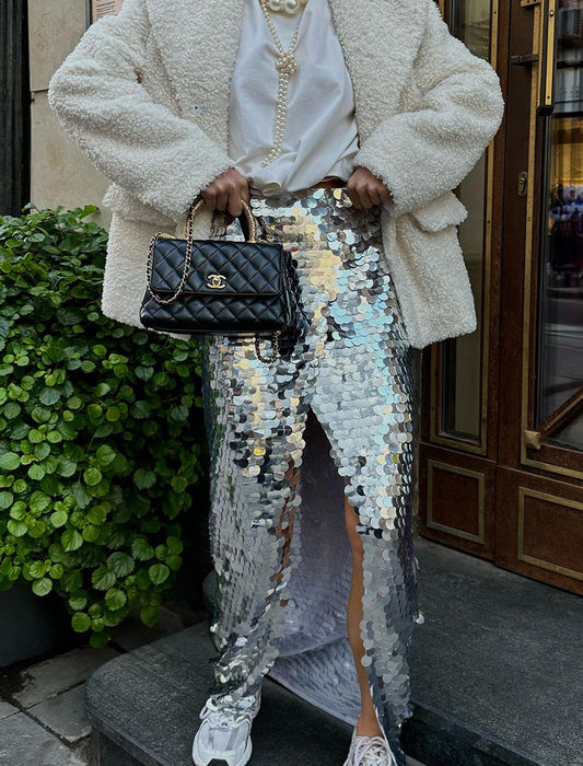 Sequin Slit Skirt