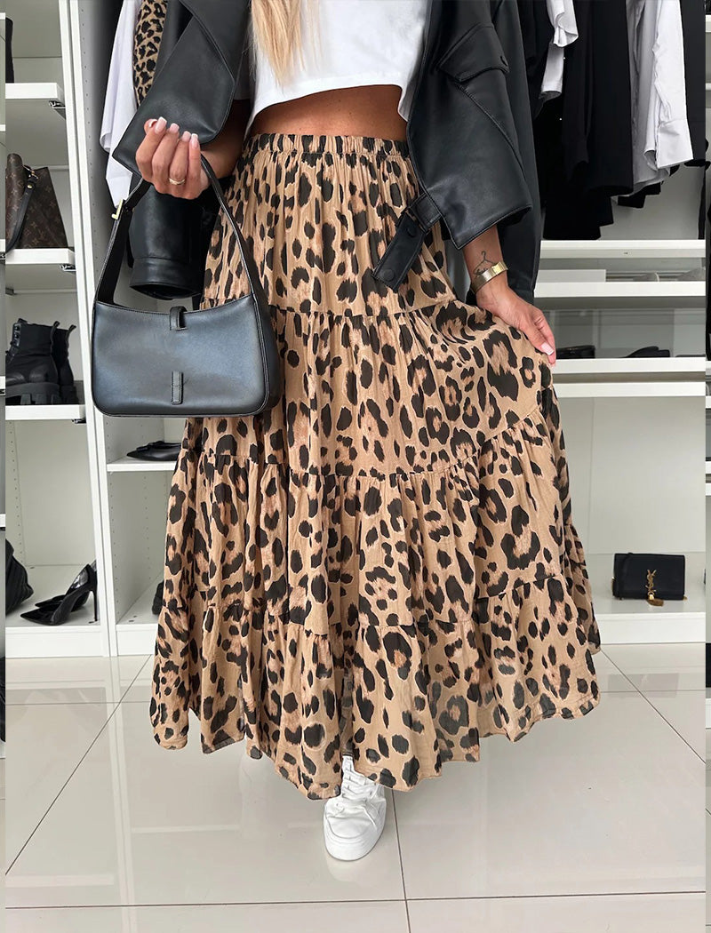 Leopard Print Flared Skirt