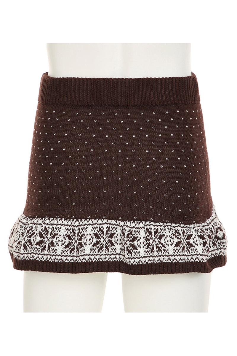 Knit Skirt with Pom-Pom Details