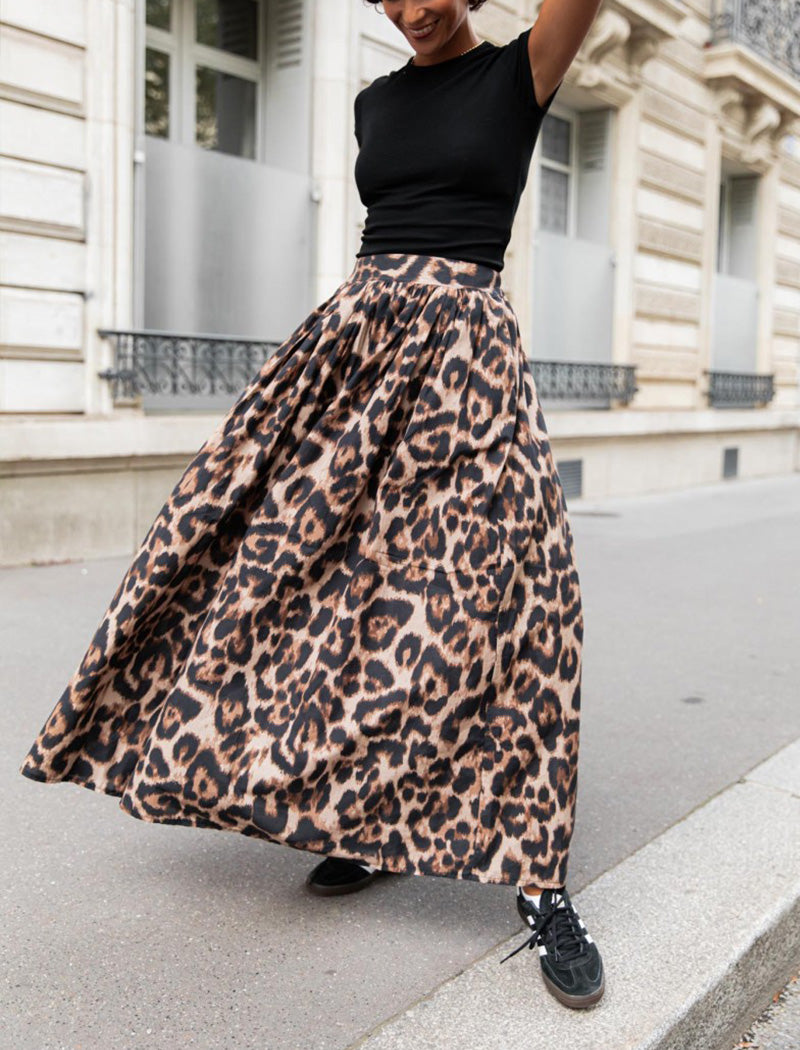 Leopard Print Flared Skirt