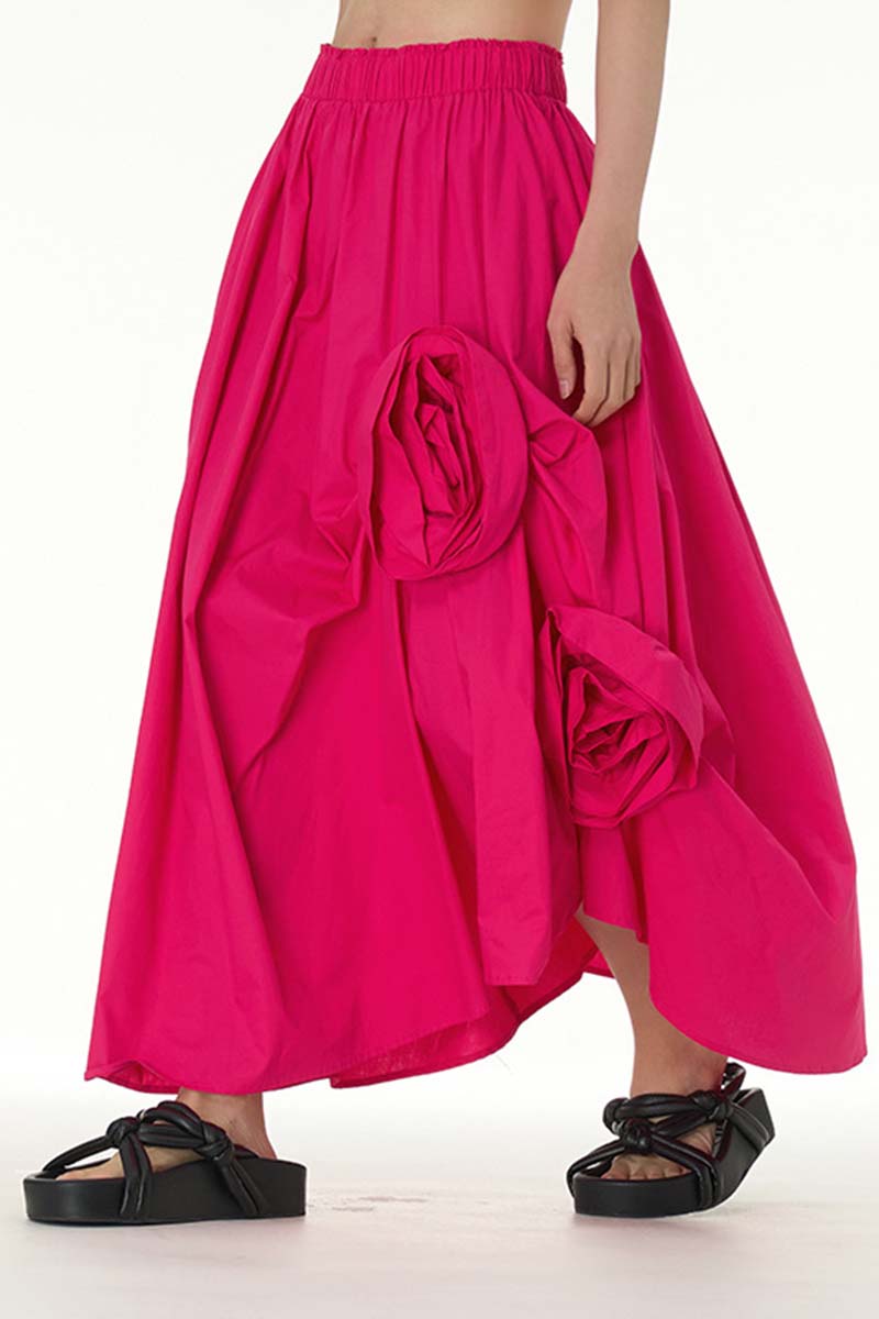 Gathered Midi Skirt with Decorative Flower