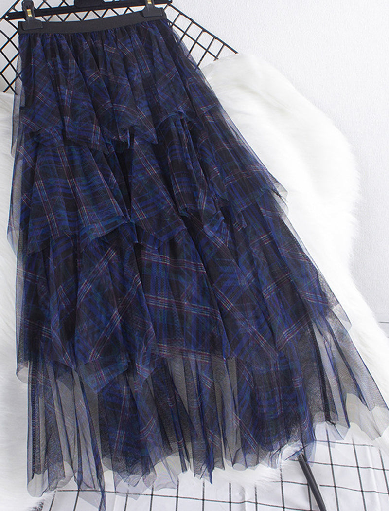 Checkered Layered Tulle Skirt