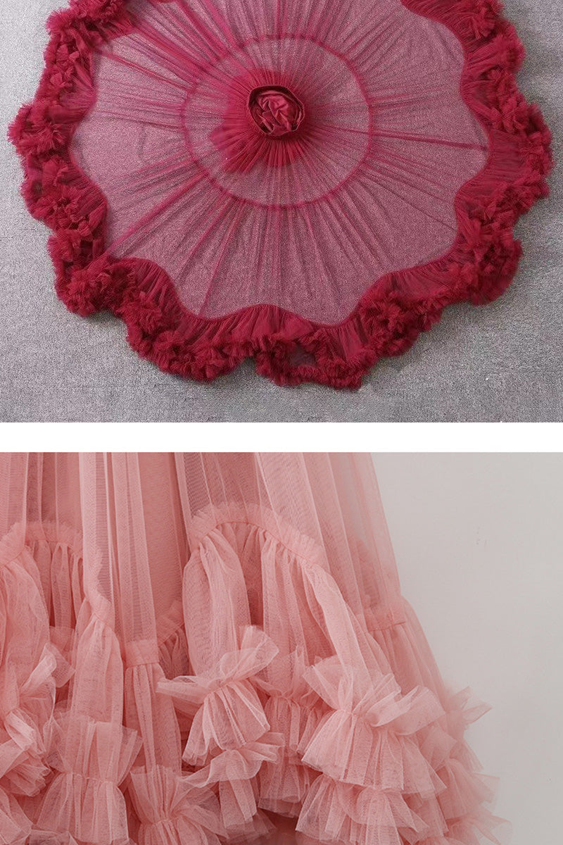 Ruffled Tiered Mesh Skirt