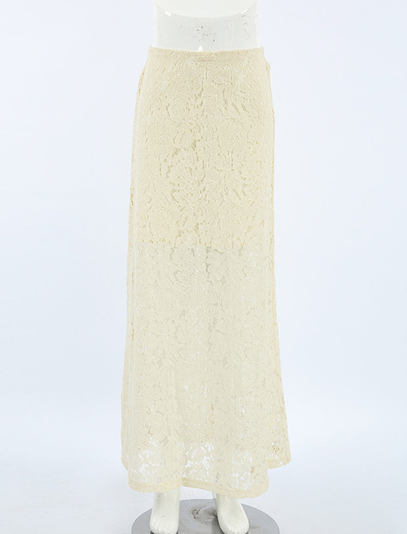 Sheer Lace Midi Skirt