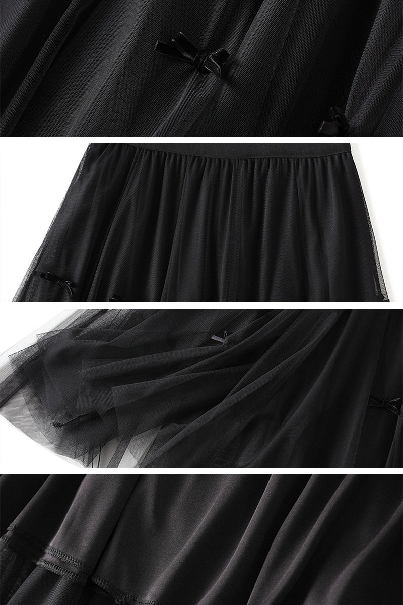 Tulle Midi Skirt with Bow Accents