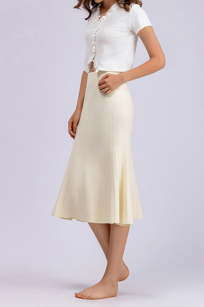 Ribbed Knit Flared Midi Skirt