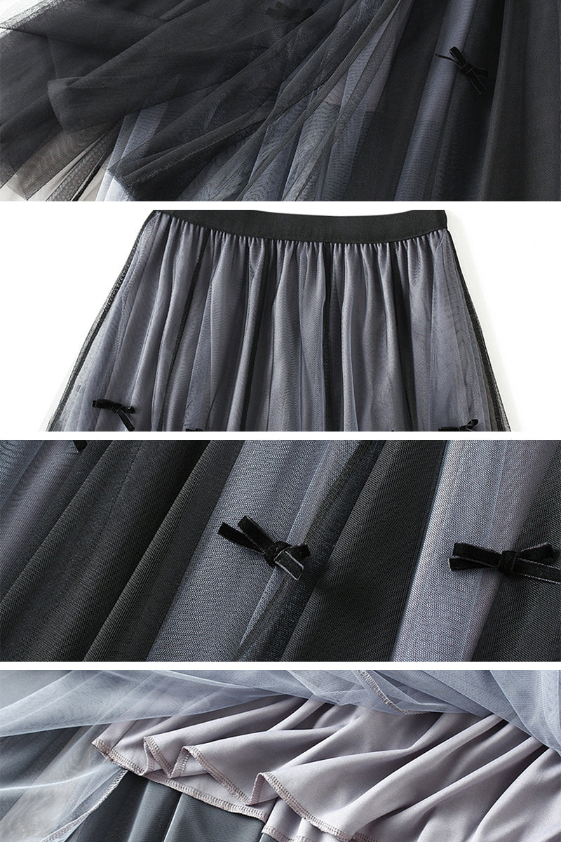 Tulle Midi Skirt with Bow Accents