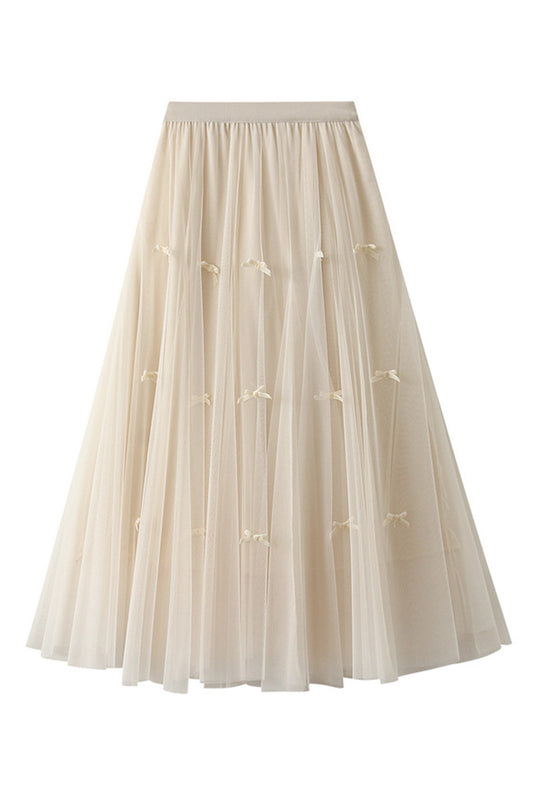 Tulle Midi Skirt with Bow Accents