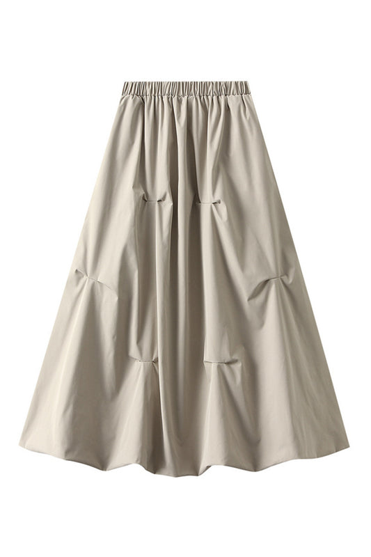 Elastic Waist Asymmetric Pleated Skirt