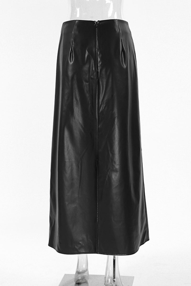 Faux Leather A-Line Maxi Skirt