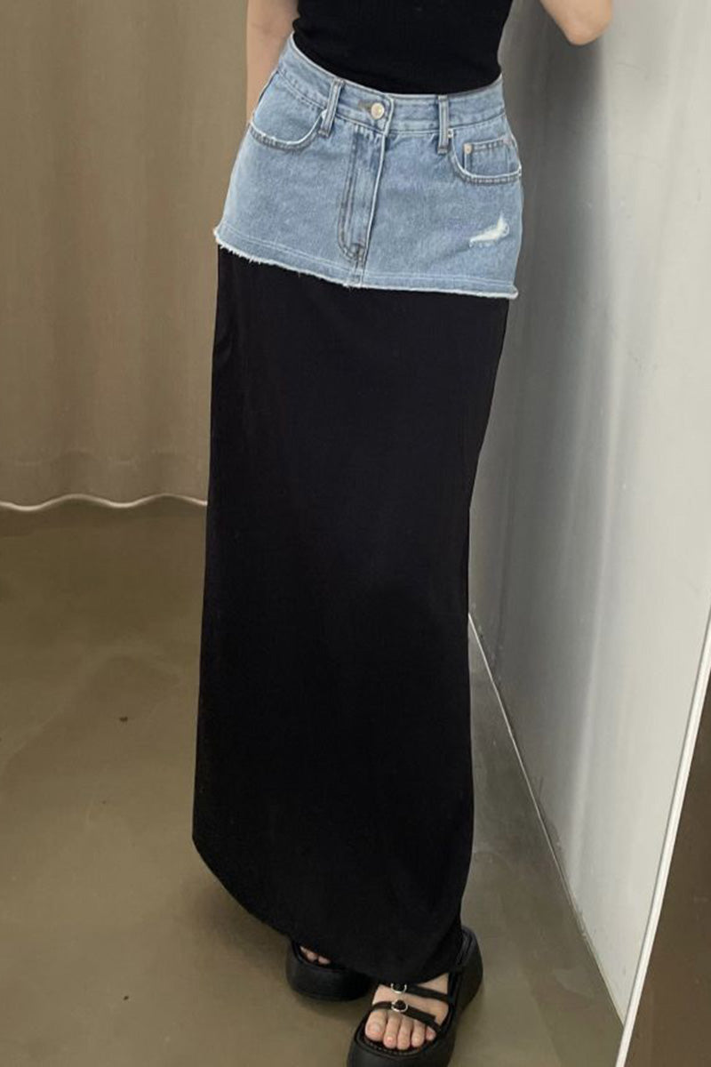 Denim Waist Maxi Skirt