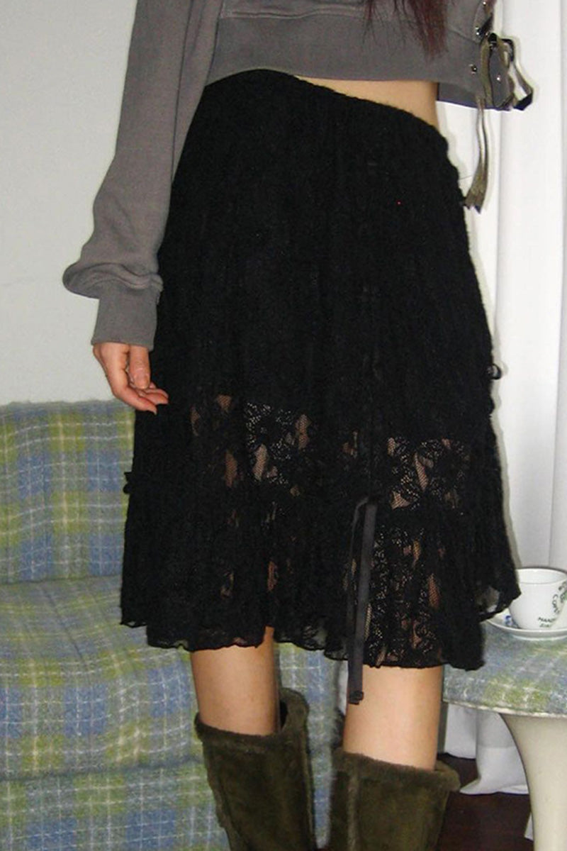 Lace Tiered Midi Skirt