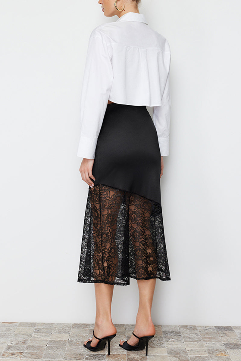 Midi Skirt with Lace Detail