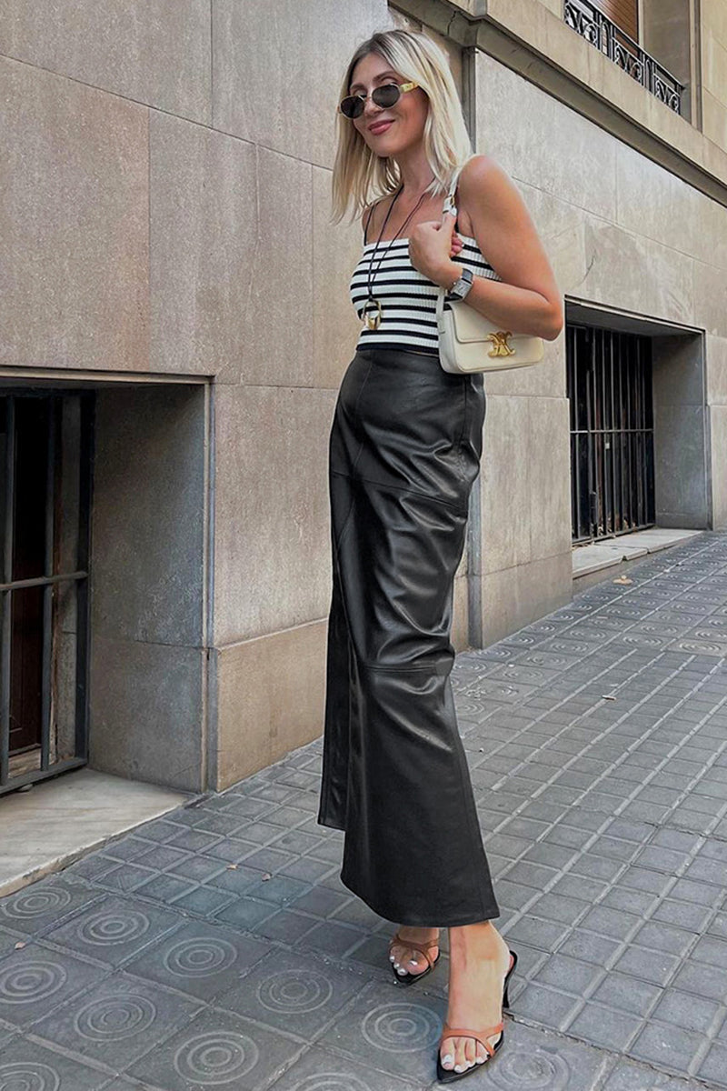 Faux Leather A-Line Maxi Skirt