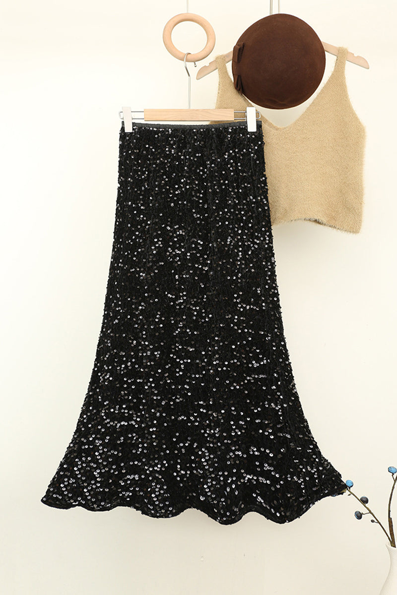 Sequin Embellished Flared Midi Skirt