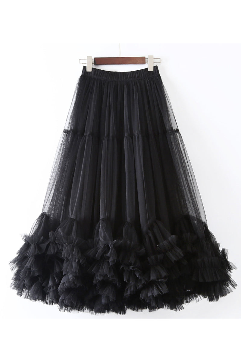 Ruffled Tiered Mesh Skirt