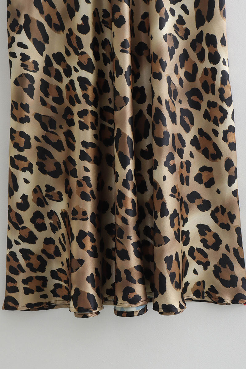 Leopard Satin Flare Slip Skirt