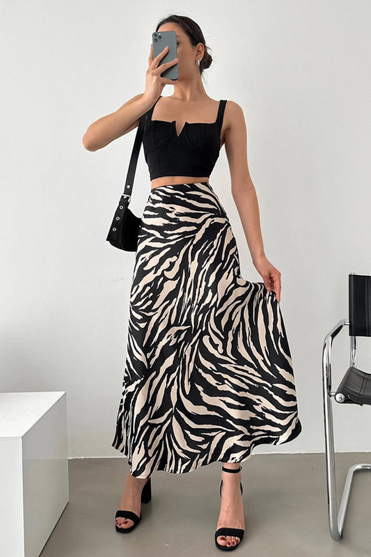 Zebra Print A-Line Maxi Skirt