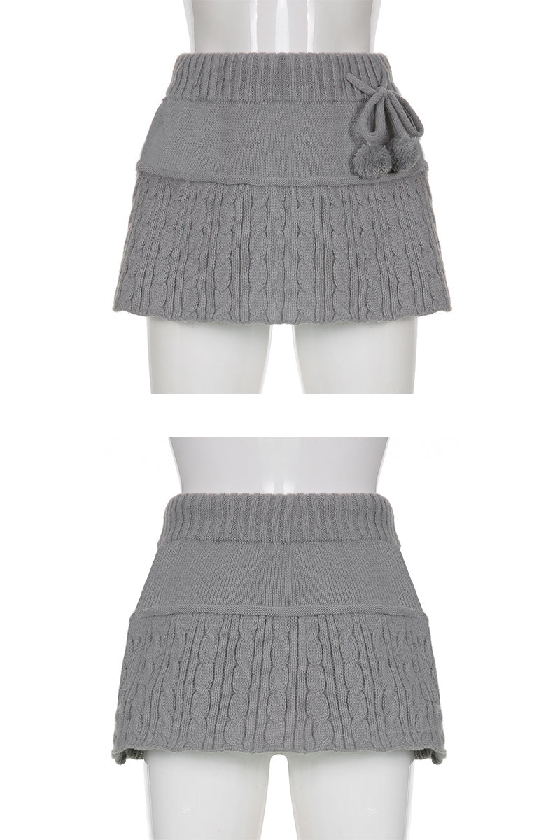 Knit Mini Skirt with Pom-Pom Detail