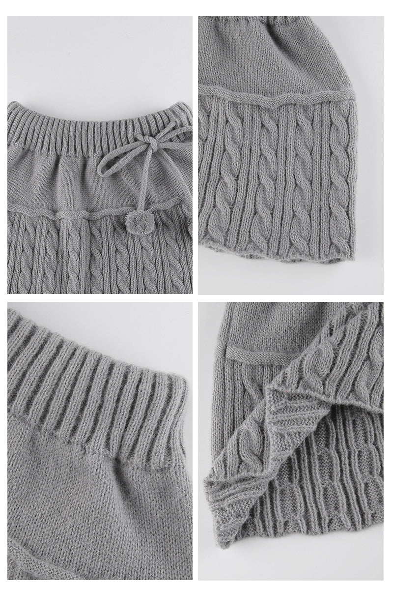 Knit Mini Skirt with Pom-Pom Detail