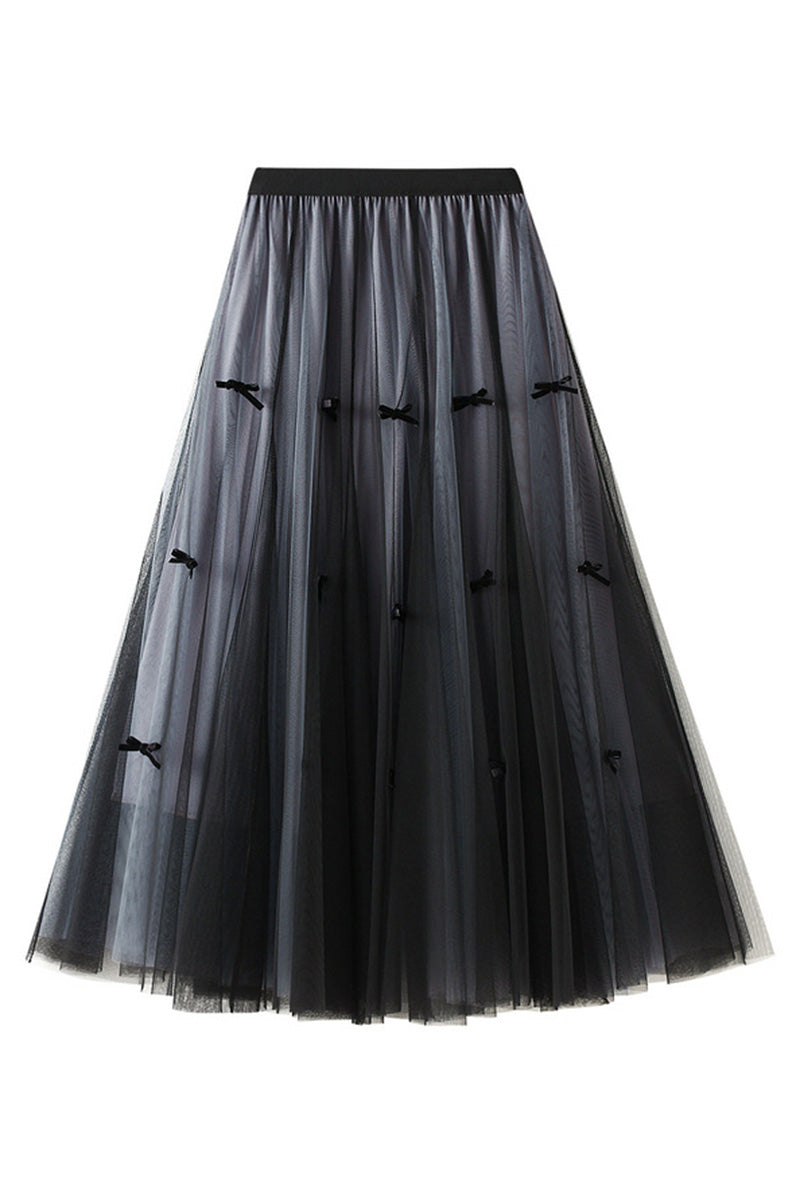 Tulle Midi Skirt with Bow Accents