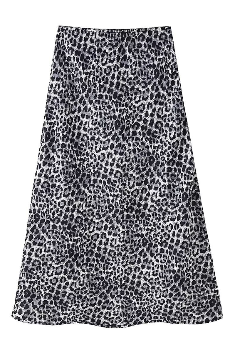 Leopard Print A-Line Midi Skirt