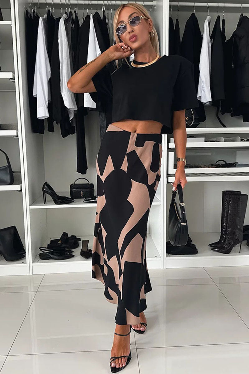 Abstract Print Midi Skirt