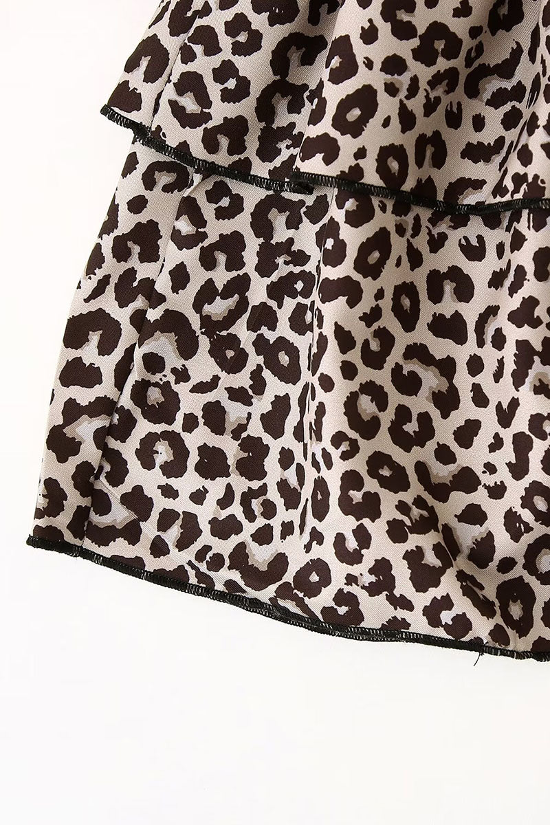 Leopard Print Tiered Ruffle Mini Skirt