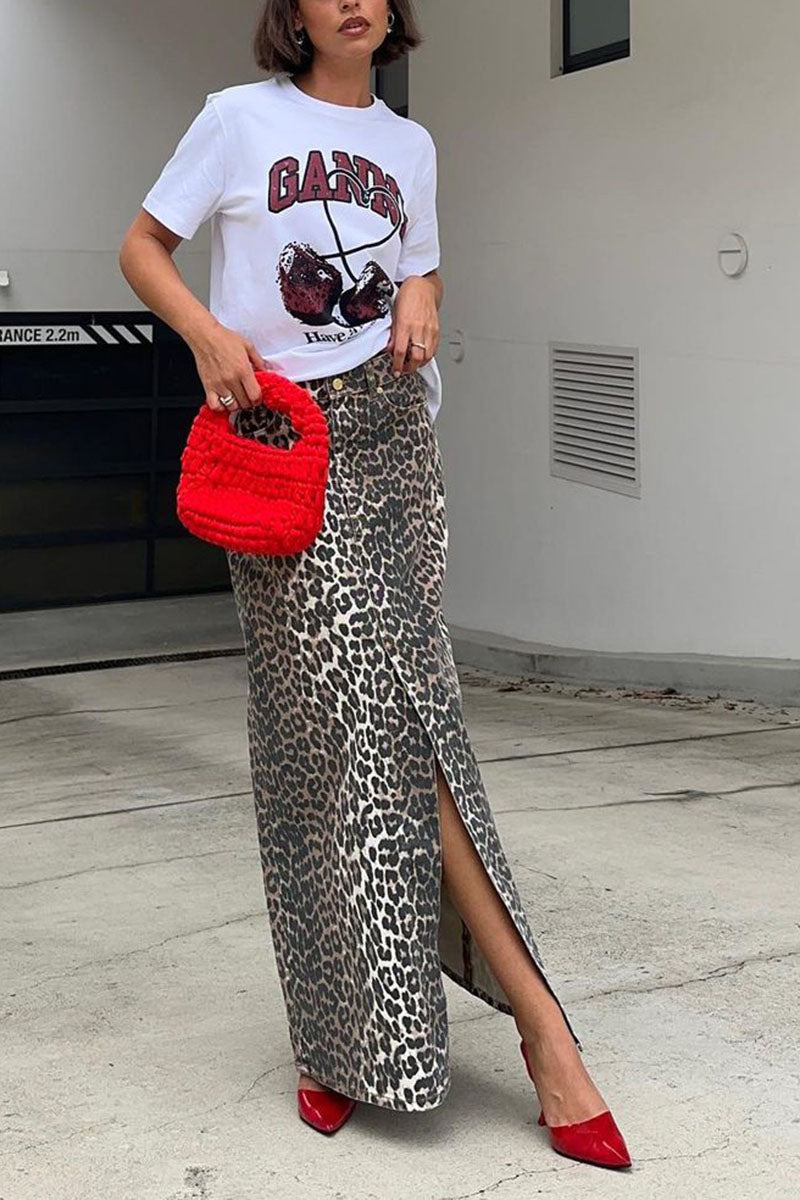 Leopard Slit Bodycon Skirt