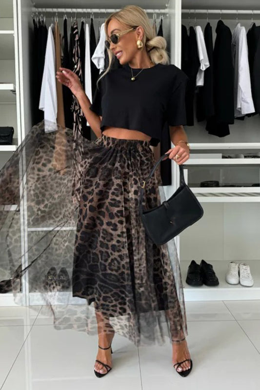 Leopard Mesh Tulle Skirt