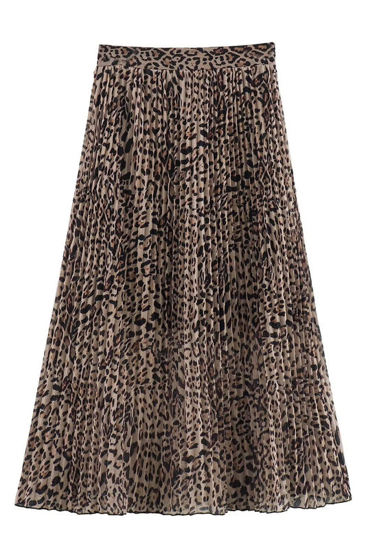 Pleated Animal Print Midi Skirt