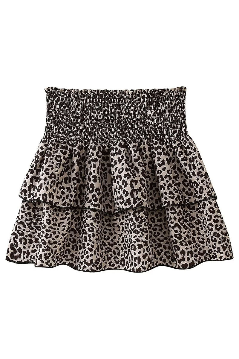 Leopard Print Tiered Ruffle Mini Skirt