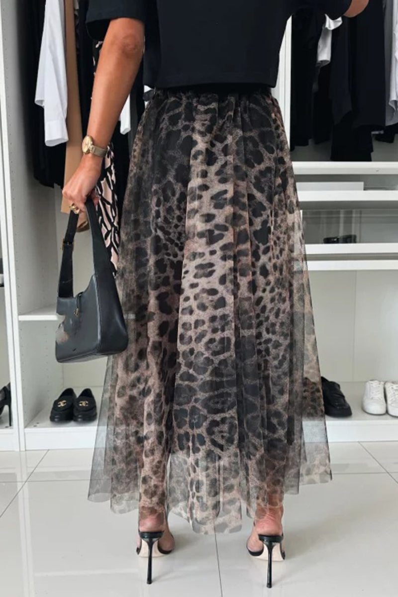 Leopard Mesh Tulle Skirt