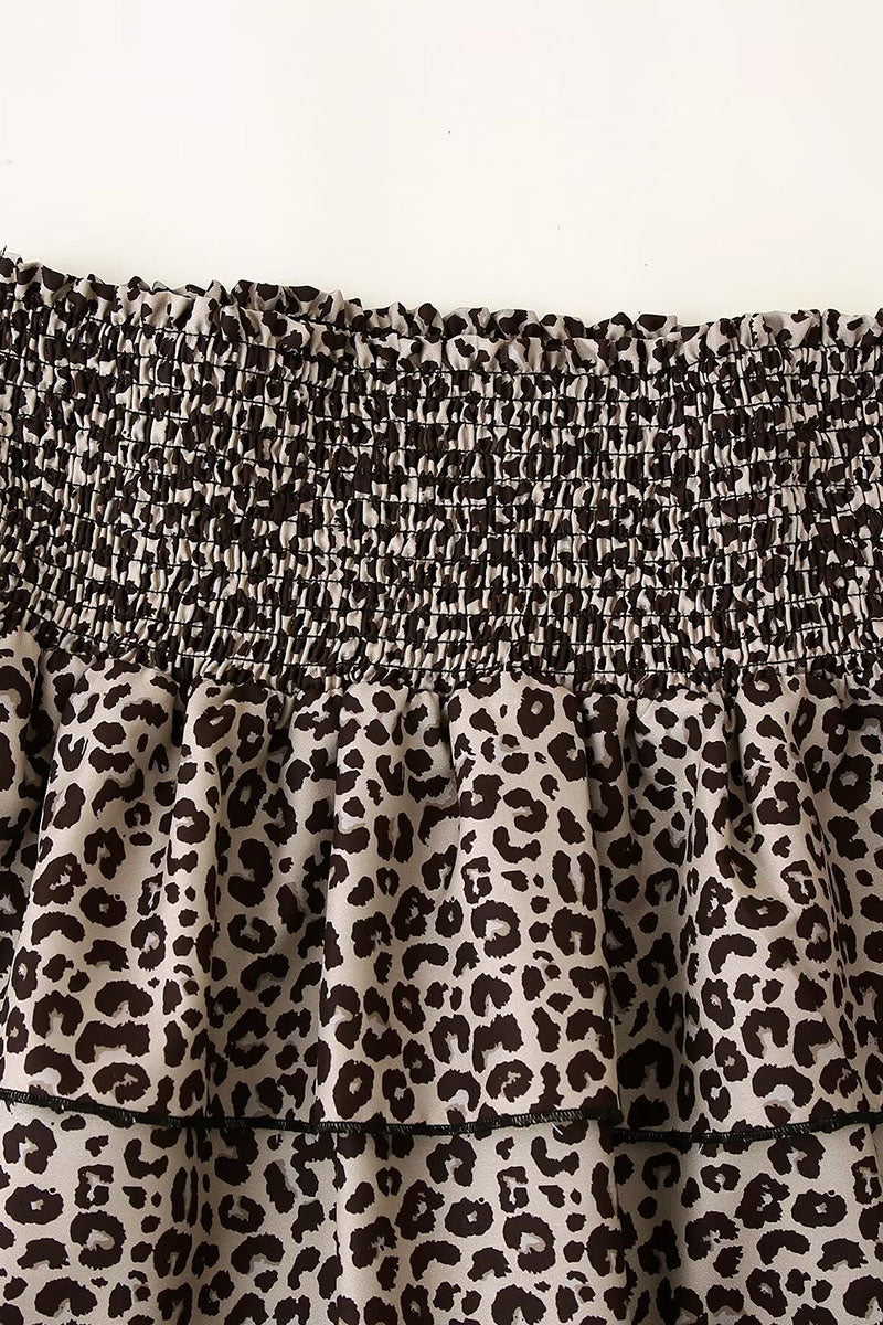 Leopard Print Tiered Ruffle Mini Skirt