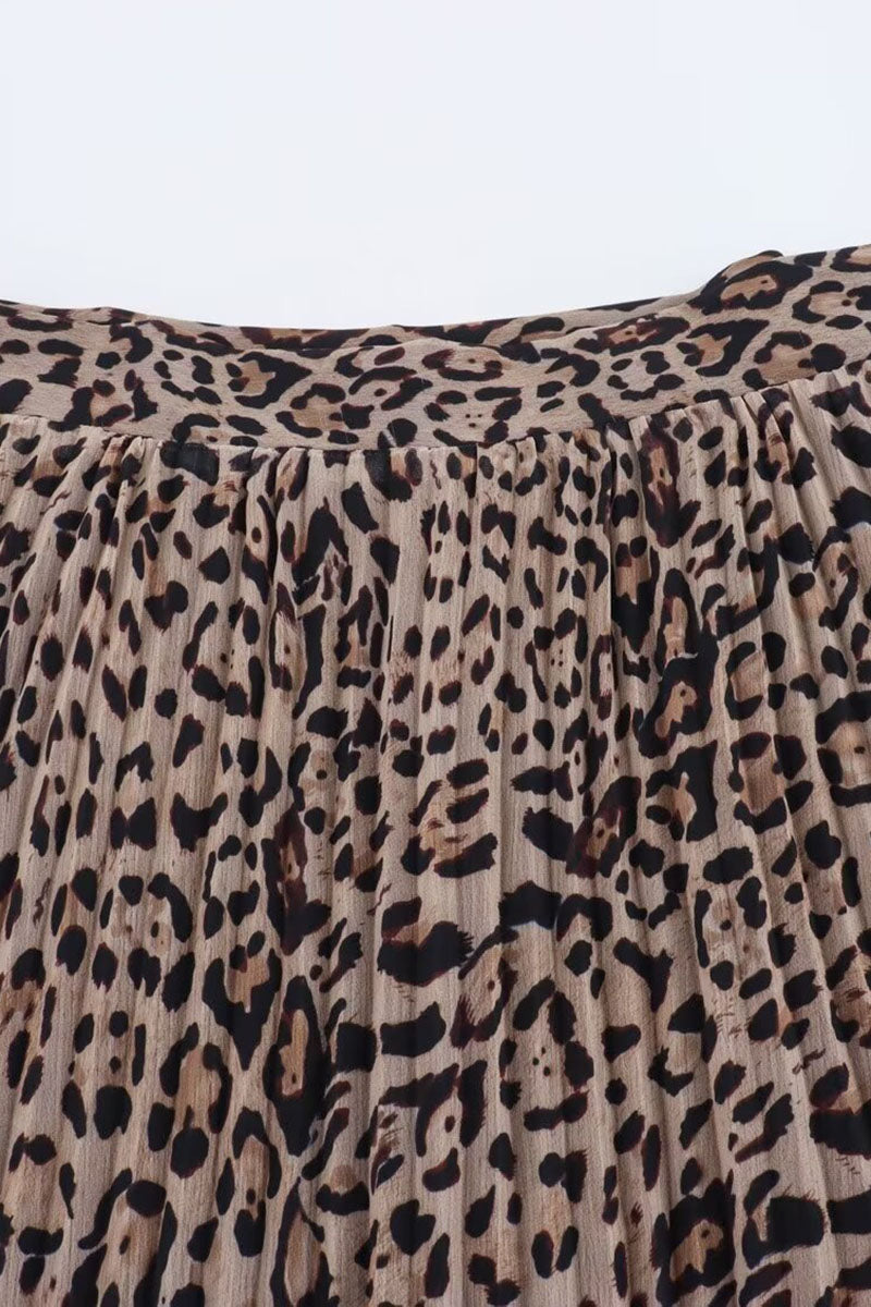 Pleated Animal Print Midi Skirt