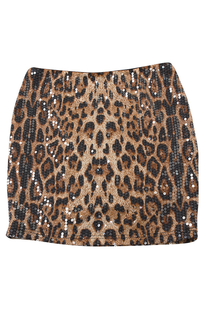 Sequin Leopard Print Skirt